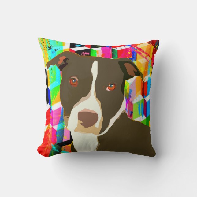 Coussin Pitbull Portrait Pop Art (Recto)