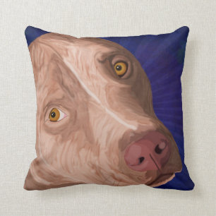 Coussin Pitbull rouge de nez avec un arrière - plan bleu