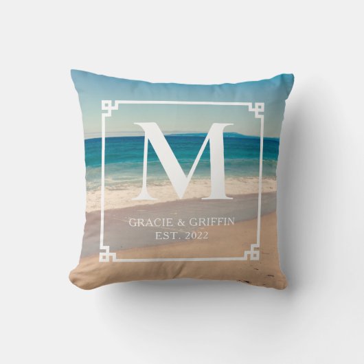 Coussin Pittoresque California Beach Photo Mariage Monogra (Recto)