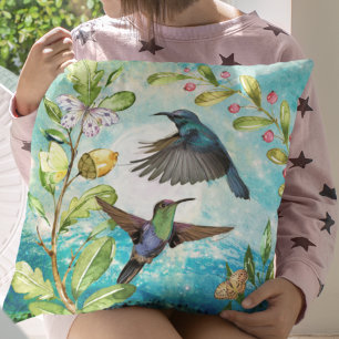 Coussin Pittoresque Hummingbirds Floral Nature Art Vert