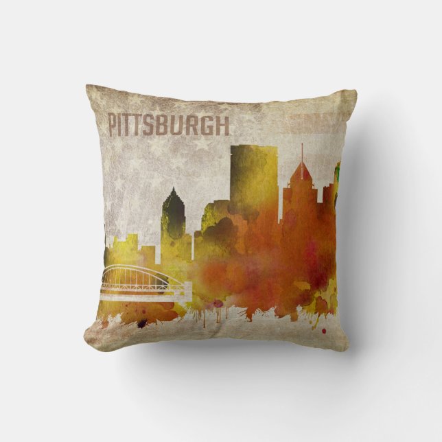 Coussin Pittsburgh, horizon de ville d'aquarelle de la PA (Recto)