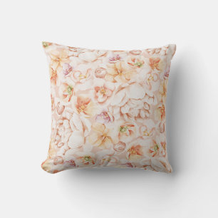 Coussin Pivoine aquarelle rose poussiéreux et floral abric