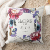 Coussin Pivoine de fleur sauvage florale avec des plumes | (Couverture)