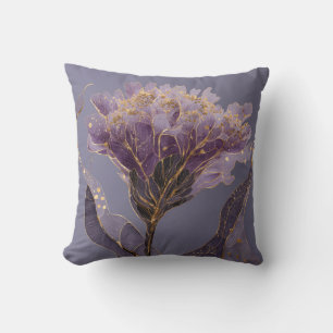 Coussin Pivoine Violette Inspirée Florale Accents Dorés
