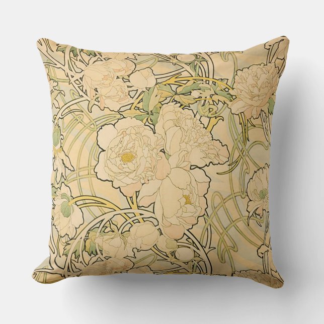 Coussin Pivoines par Alphonse Mucha (Recto)