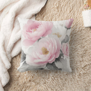 Coussin Pivoines roses à l'aquarelle