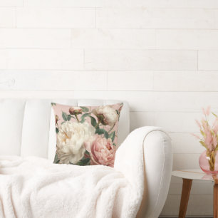 Coussin Pivoines roses et blanches Élégant floral