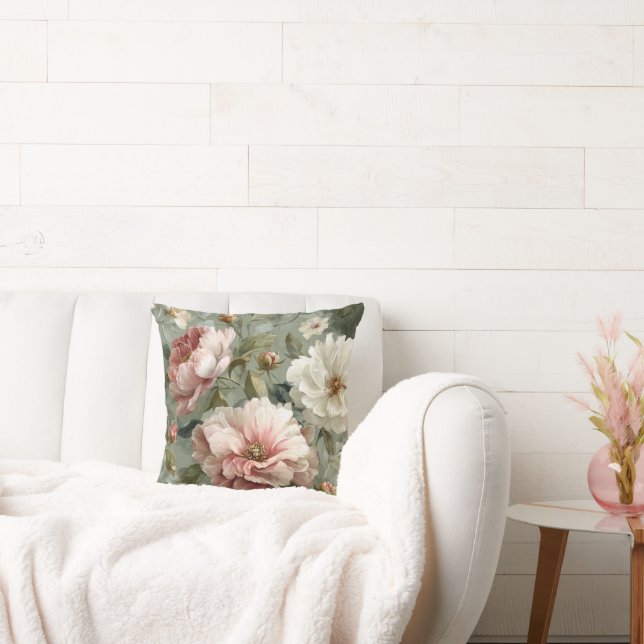 Coussin Pivoines roses et blanches Élégantes (Canapé)