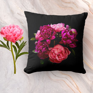 Coussin Pivoines roses et violettes dramatiques