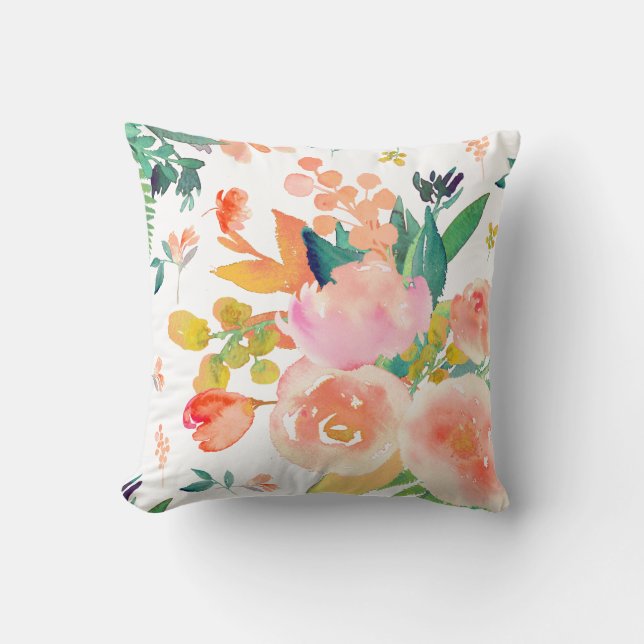 Coussin PixDezines aquarelle florale/pivoines (Recto)