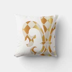 Coussin PixDezines fleur de lis/or/blanc/DIYbackground