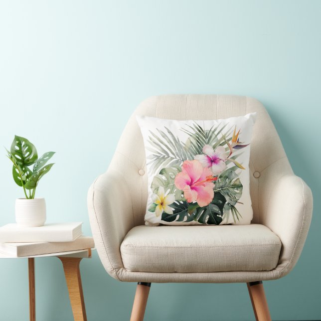 Coussin PixDezines H2Tropical Fleurs Hibiscus (Chaise)