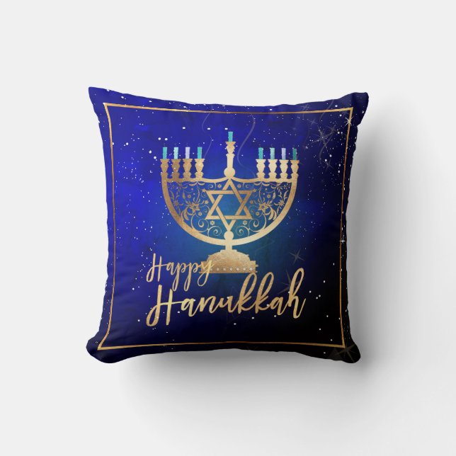 Coussin PixDezines Happy Hanoukka|Temple Menorah (Recto)