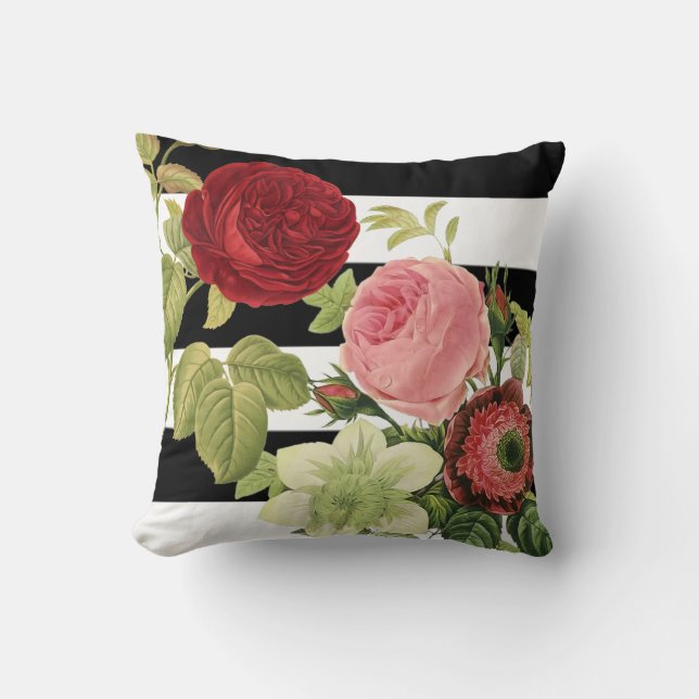 Coussin PixDezines redoute les anémonies, roses vintages (Recto)