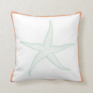 Coussin PixDezines starfish, vert de l'océan+corail orange