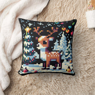 Coussin Pixel Art Reindeer à Noël de neige