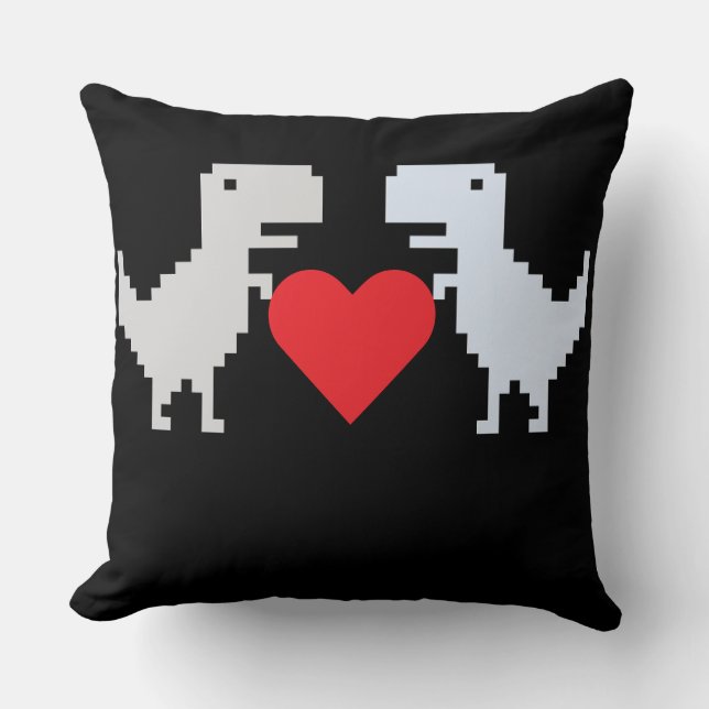 Coussin Pixel Dino Love – Cute Retro Throw Pillow (Recto)