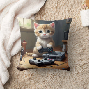 Coussin "Pixel Paws : The Gamer Kitten in Action"