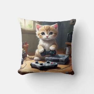 Coussin "Pixel Paws : The Gamer Kitten in Action"