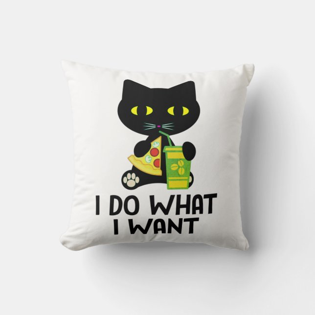 Coussin Pizza de chat noir & café Nuit Tee de café (Recto)