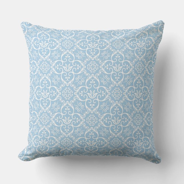 Coussin Placid Blue & White Damask (Recto)