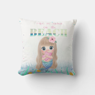 Coussin Plage adorable, Coquillages, Sirène bébé