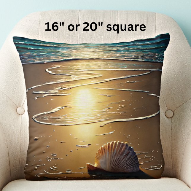 Coussin Plage au coucher du soleil avec des coquillages (Créateur téléchargé)
