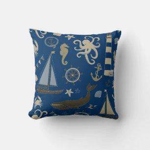 Coussin Plage Bleu Beige Océan