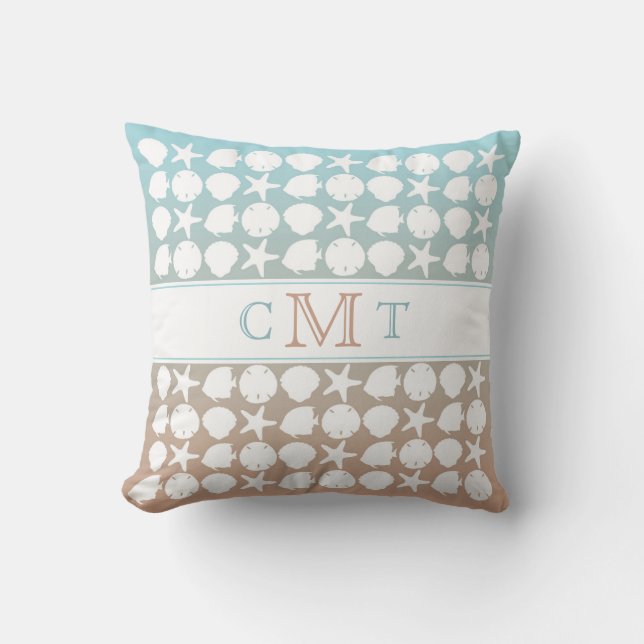 Coussin Plage Bord de mer Gradient Couleur Monogramme Jeu  (Recto)
