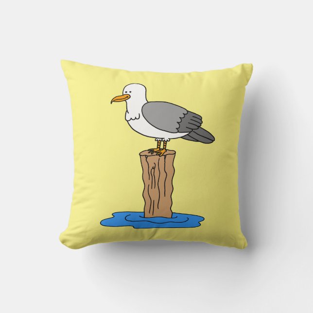 Coussin Plage Cartoon Seagull Summer Joli Jaune (Recto)