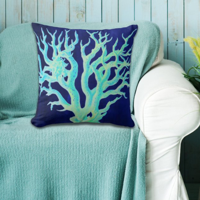 Coussin Plage chic marine marine marine coral Reef (Nautical coastal chic beachy navy Coral Reef Throw Pillow)