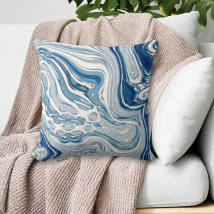 Coussin plage côtière nautique vagues aquarelle bleue tour