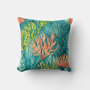 Coussin Plage d'algues de l'océan Orange turquoise Plage d