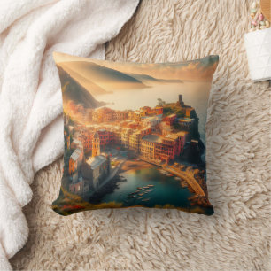Coussin Plage de Cinque Terre Italie Voyage Europe Vintage