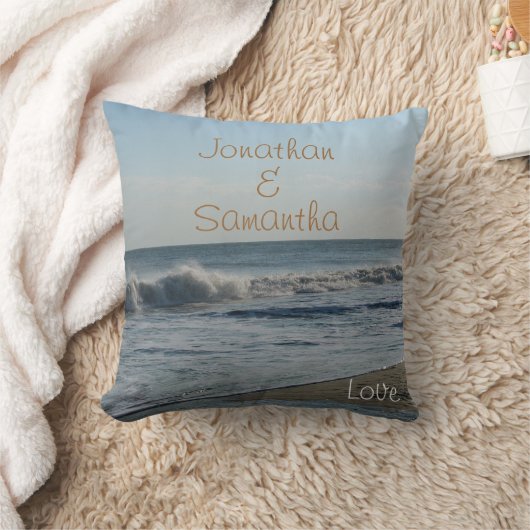 Coussin Plage de mariage Sable Océan Amour Lancer (Couverture)