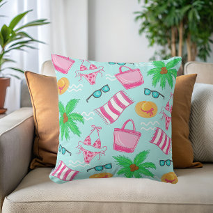 Coussin Plage de Preppy avec Bikini, Serviette de palmier