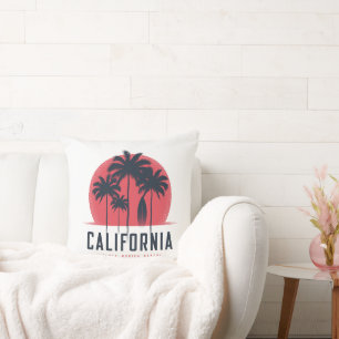 Coussin Plage de Santa Monica en Californie, palmier rétro