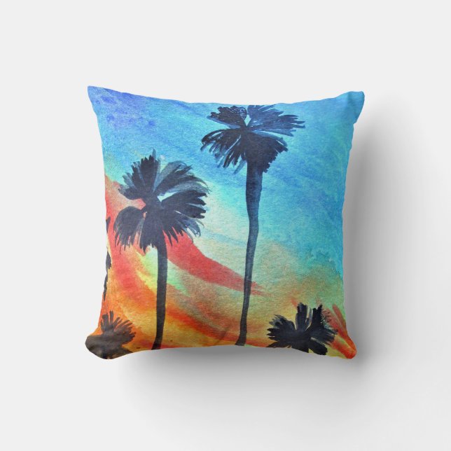 Coussin Plage de Sunset Palm Tree art surf (Recto)