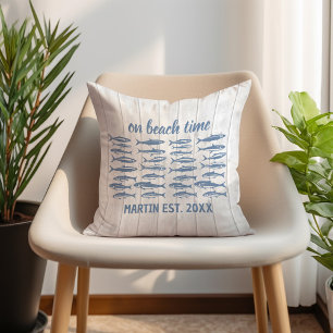 Coussin Plage des sardines bleues Moment de la famille Nom
