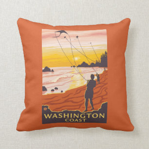 Coussin Plage et cerfs-volants - côte de Washington