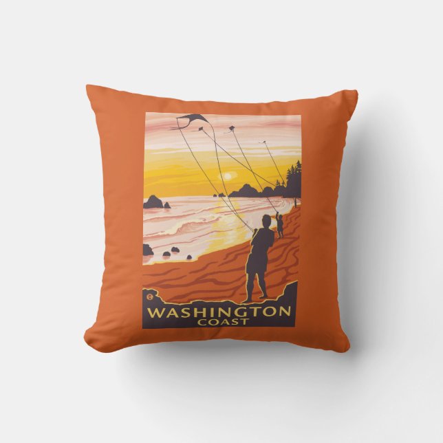 Coussin Plage et cerfs-volants - côte de Washington (Recto)