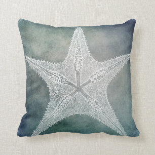 Coussin Plage Indigo Turquoise Blue Watercolor Starfish