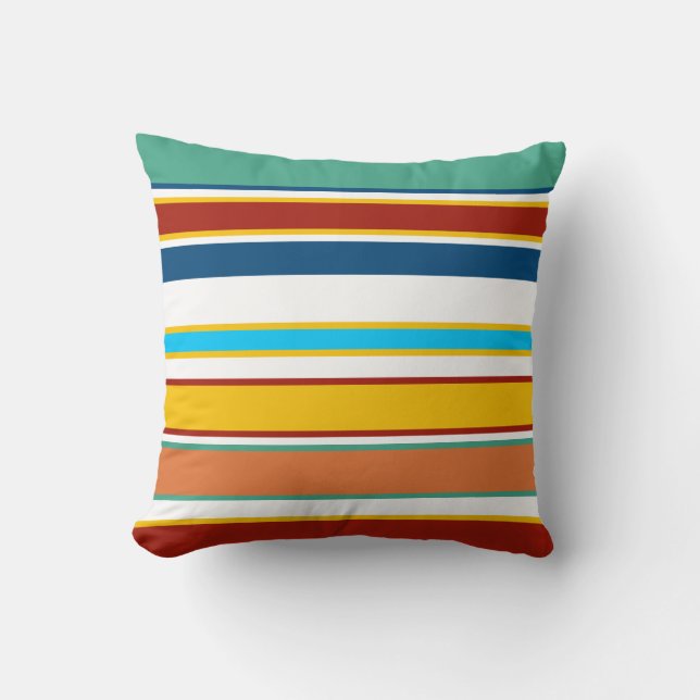 Coussin Plage moderne Red Yellow Blue Turquoise Stripes (Recto)