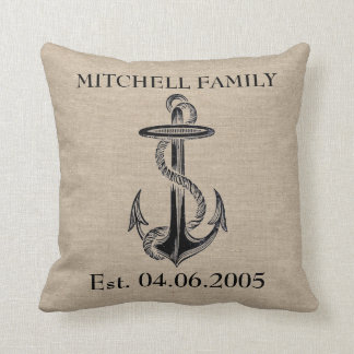 Coussin Plage rustique d'ancre de toile de jute de toile