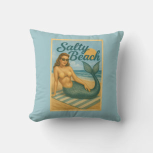 Coussin Plage Salée Rétro Épinette Sirène Art Déco Côtière