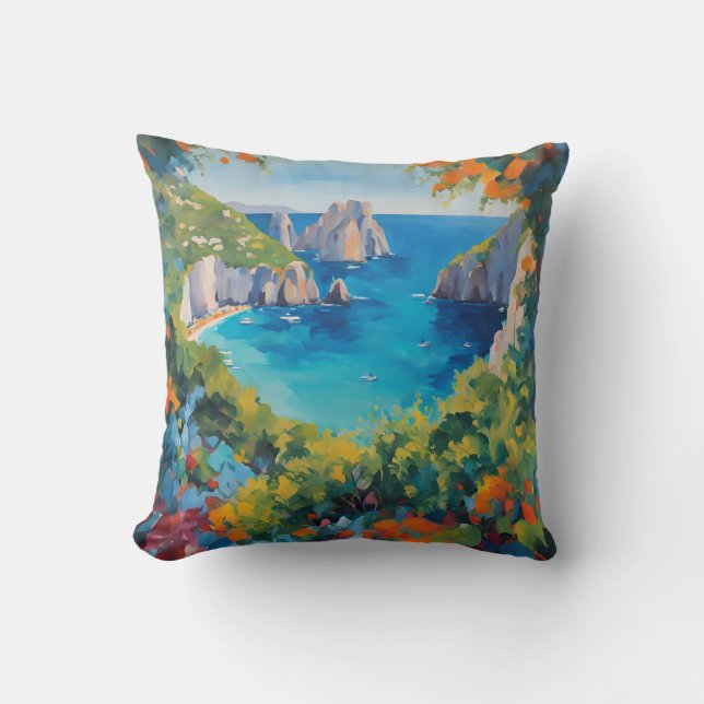 Coussin Plage Scène Europe Art côtier coloré (Recto)