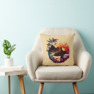 Coussin Plage Sunset Surfer Rétro