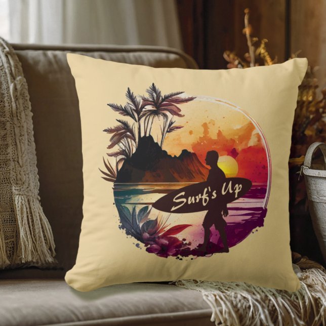 Coussin Plage Sunset Surfer Rétro (Créateur téléchargé)