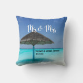 Coussin Plage tropicale avec Mariage parapluie en chaume (Recto)
