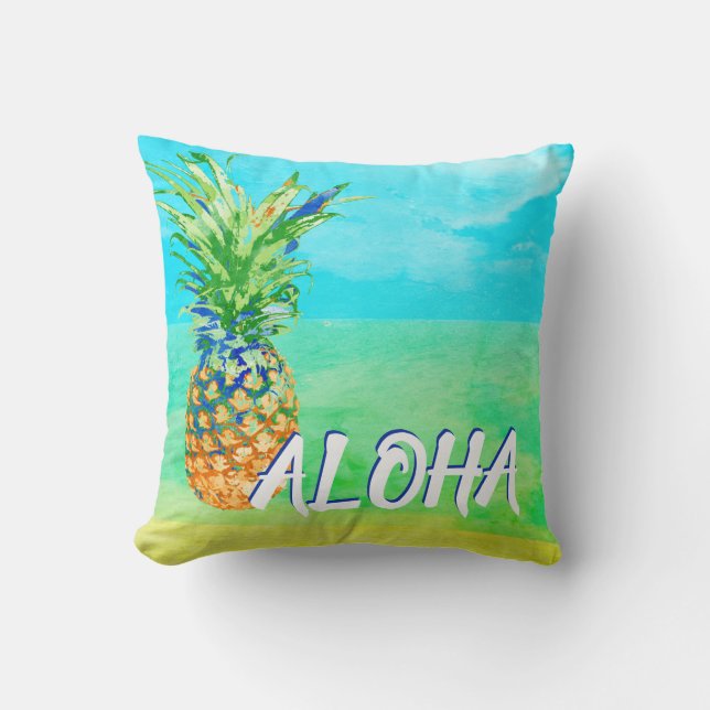 Coussin Plage tropicale d'ananas Aloha (Recto)